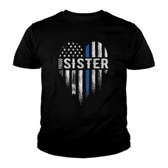 Thin Blue Line Heart Proud Sister Police Design On Back Youth T-shirt | Mazezy