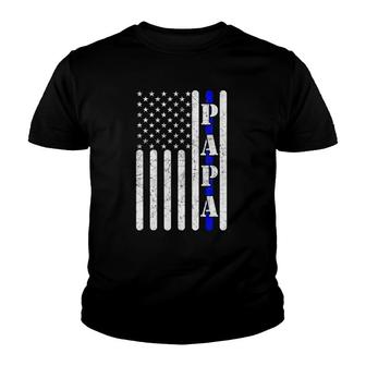 Thin Blue Line Papa Vintage Police American Flag Father's Day Youth T-shirt | Mazezy