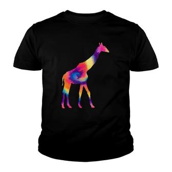 Tie Dye Giraffe Silhouette Art Safari Animal Youth T-shirt | Mazezy