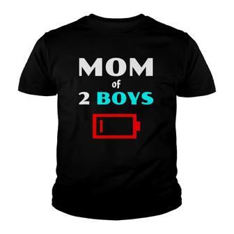 Tired Mom Of 2 Boys Funny Mother With Two Sons Low Battery Youth T-shirt | Mazezy