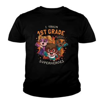 Train 1St Grade Superheroes Back To School Teacher Gift Youth T-shirt | Mazezy