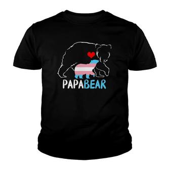 Trans Papa Bear Proud Dad Rainbow Transgender Father's Day Youth T-shirt | Mazezy