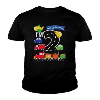 Transportation 2Nd Birthday Airplane Cars Fire Truck Train Youth T-shirt | Mazezy