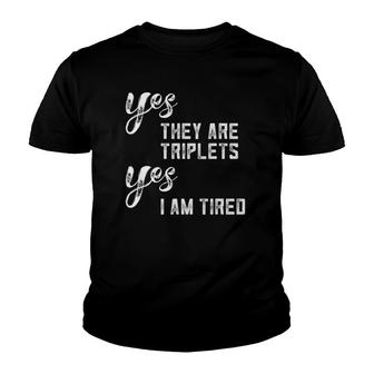 Triplet Dad Gifts Triplet Mom Gifts For Tired Parents Of 3 Ver2 Youth T-shirt | Mazezy