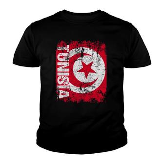 Tunisia Flag Vintage Distressed Tunisia Youth T-shirt | Mazezy