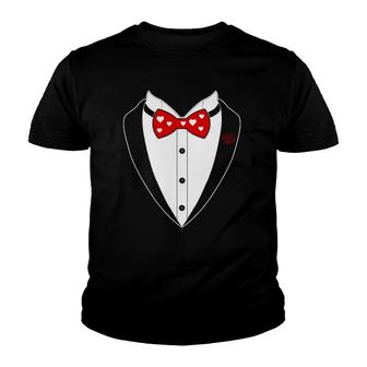 Tuxedo Hearts Bow Tie Valentine's Day Costume Gift Tee Youth T-shirt | Mazezy