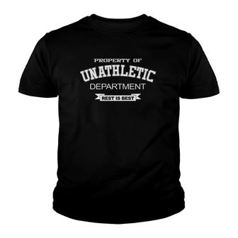 Unathletic Department Funny Sarcastic Sports Youth T-shirt | Mazezy