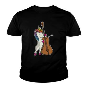 Unicorn Playing Cello Bass Funny Magical Cellist Music Youth T-shirt | Mazezy