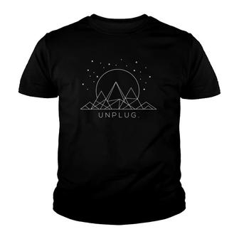 Unplug Hiking Geometric Mountains Outdoor Nature Hiker Youth T-shirt | Mazezy