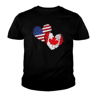 Us Canadian Flag Heart Canada Youth T-shirt | Mazezy