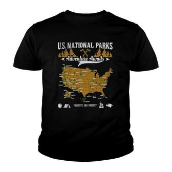 Us National Parks Adventure Awaits - Hiking & Camping Lover Youth T-shirt | Mazezy