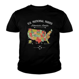 Us National Parks Map Camping Youth T-shirt - Thegiftio UK