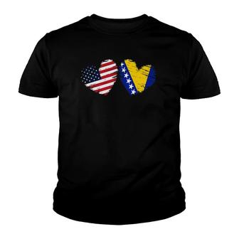 Usa Bosnia And Herzegovina Flag Heart Bosnian American Youth T-shirt | Mazezy