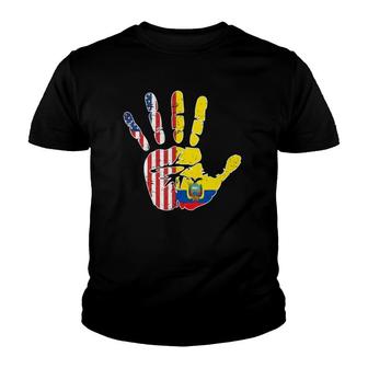 Usa Ecuador Handprint Flag Proud Ecuadorian American Roots Youth T-shirt | Mazezy