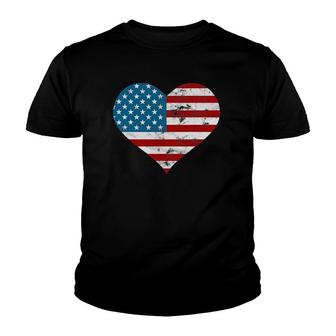 Usa Flag Heart Distressed Patriotic 4Th Of July Gift Youth T-shirt | Mazezy