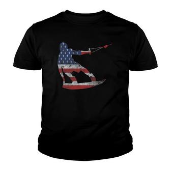 Usa Flag Tees - Wakeboarding Wakeboarder Youth T-shirt | Mazezy