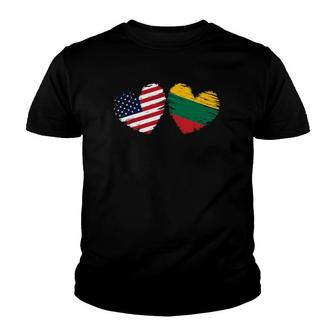 Usa Lithuania Flag Heart Valentines Day Lithuanian American Youth T-shirt | Mazezy