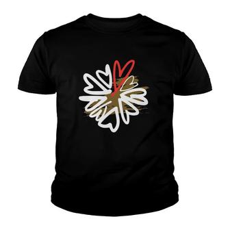 Valentine's Day Flower Hearts Red White Youth T-shirt | Mazezy