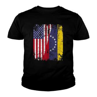 Venezuelan Roots Half American Flag Venezuela Youth T-shirt | Mazezy