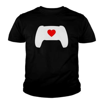 Video Game Controller Heart Gamer Valentine's Day Youth T-shirt | Mazezy