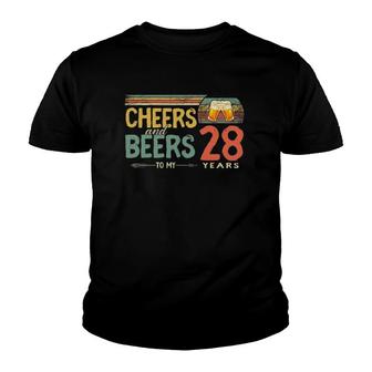 Vintage 28Th Birthday Retro Cheers And Beers To 28 Years Old Youth T-shirt | Mazezy