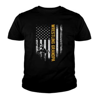 Vintage American Flag Wrestling Grandpa Silhouette Wrestler Youth T-shirt | Mazezy