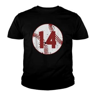 Vintage Baseball Number 14 Cool Softball Mom Gift Youth T-shirt | Mazezy