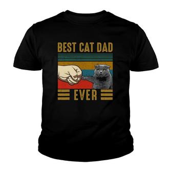 Vintage Best Cat Dad Ever Father's Day Scottish Fold Cat Youth T-shirt | Mazezy