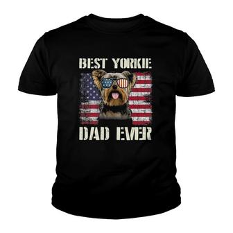 Vintage Best Yorkie Dad Ever Flag Us For Pet Owner Father Youth T-shirt | Mazezy