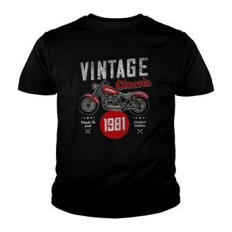 Vintage Born 1981 40Th Birthday Classic Retro Motorbike Youth T-shirt | Mazezy