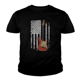 Vintage Guitar Us Flag Patriotic Guitarist Musician Youth T-shirt | Mazezy