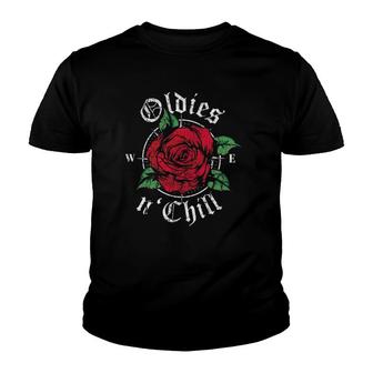 Vintage Oldies N' Chill Oldies Red Roses Oldies And Chill Youth T-shirt | Mazezy