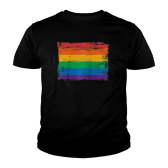 Vintage Painted Rainbow Gay Pride Flag Raglan Baseball Tee Youth T-shirt | Mazezy