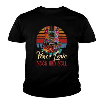 Vintage Peace Love Rock And Roll Guitarhippie Gifts Youth T-shirt | Mazezy