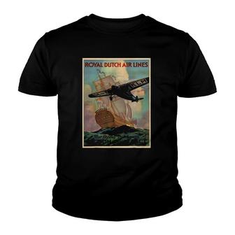 Vintage Poster - Royal Dutch Airlines Retro Youth T-shirt | Mazezy