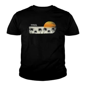 Vintage Sausalito Ca Ocean Sunset And Palm Trees Youth T-shirt | Mazezy