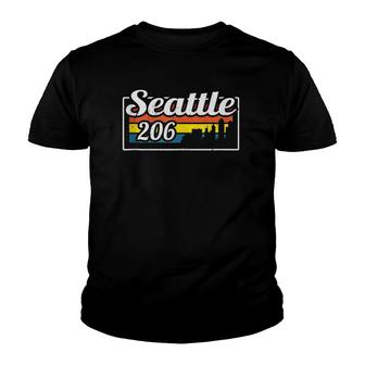 Vintage Seattle City Skyline 206 State Of Washington Retro Youth T-shirt | Mazezy