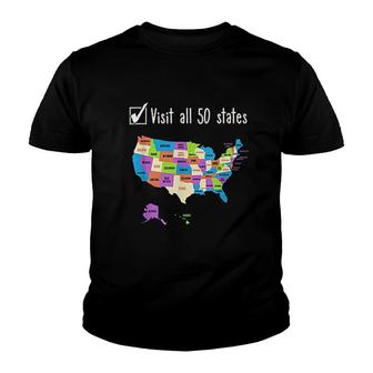 Visit All 50 States Gift Usa Bucket List Youth T-shirt | Mazezy