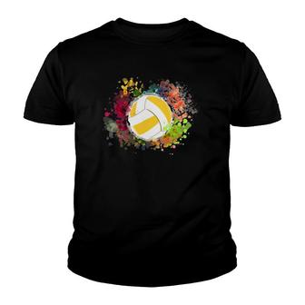 Volleyball Lover Player Color Splatter Print Youth T-shirt | Mazezy
