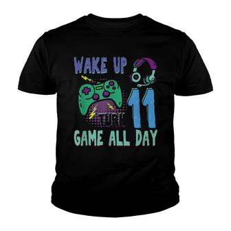 Wake Up Turn 11 Game All Day Gaming Video Game Controller Youth T-shirt | Mazezy