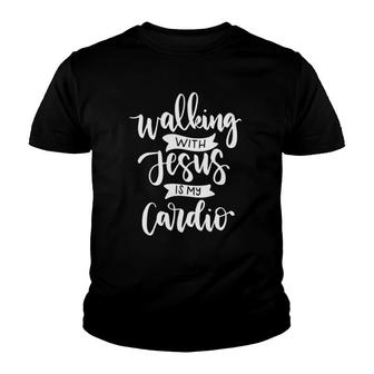 Walking With Jesus Is My Cardio Youth T-shirt | Mazezy