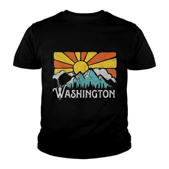Washington Retro Mountains Sun Youth T-shirt | Mazezy