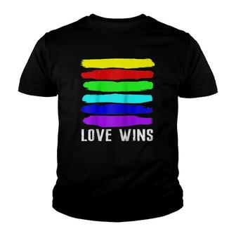 Watercolor Love Wins Rainbow Paint Flag Gifts Raglan Baseball Tee Youth T-shirt | Mazezy