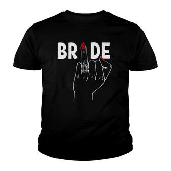 Wedding Honeymoon Bachelorette Red Finger Ring Fiance Bride Youth T-shirt | Mazezy