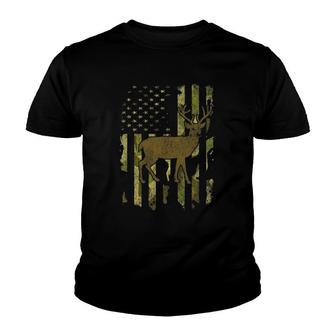 Whitetail Deer Hunting Buck American Camouflage Usa Flag Youth T-shirt | Mazezy