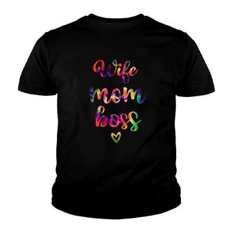 Wife Mom Boss Colorful Youth T-shirt | Mazezy