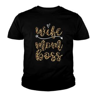 Wife Mom Boss Funny Gift Leopard Plaid Youth T-shirt | Mazezy