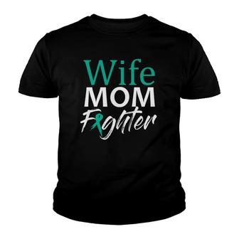 Wife Mom Fighter Teal Ribbon Pcos Awareness For Women Mother Youth T-shirt | Mazezy