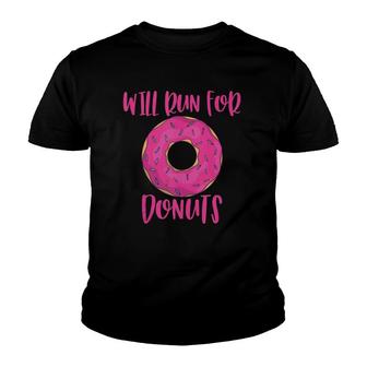 Will Run For Donuts Funny Doughnut Runner Gift Youth T-shirt | Mazezy