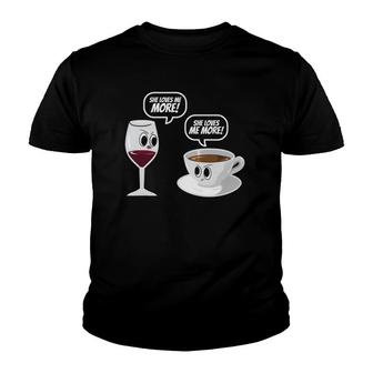 Wine Vs Coffee Funny Mother's Day Gift For Mom Youth T-shirt | Mazezy